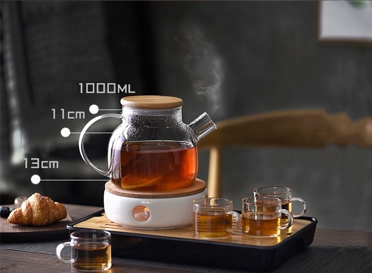 1000ml In Stock Tea Set Heat Resistant Clear Glass Tea Pot With Bamboo Lid