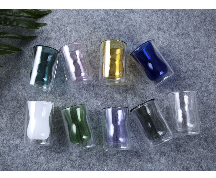 Colorful double wall glass coffee cup thick cups with color gallon mugs coffee and tea glass cup