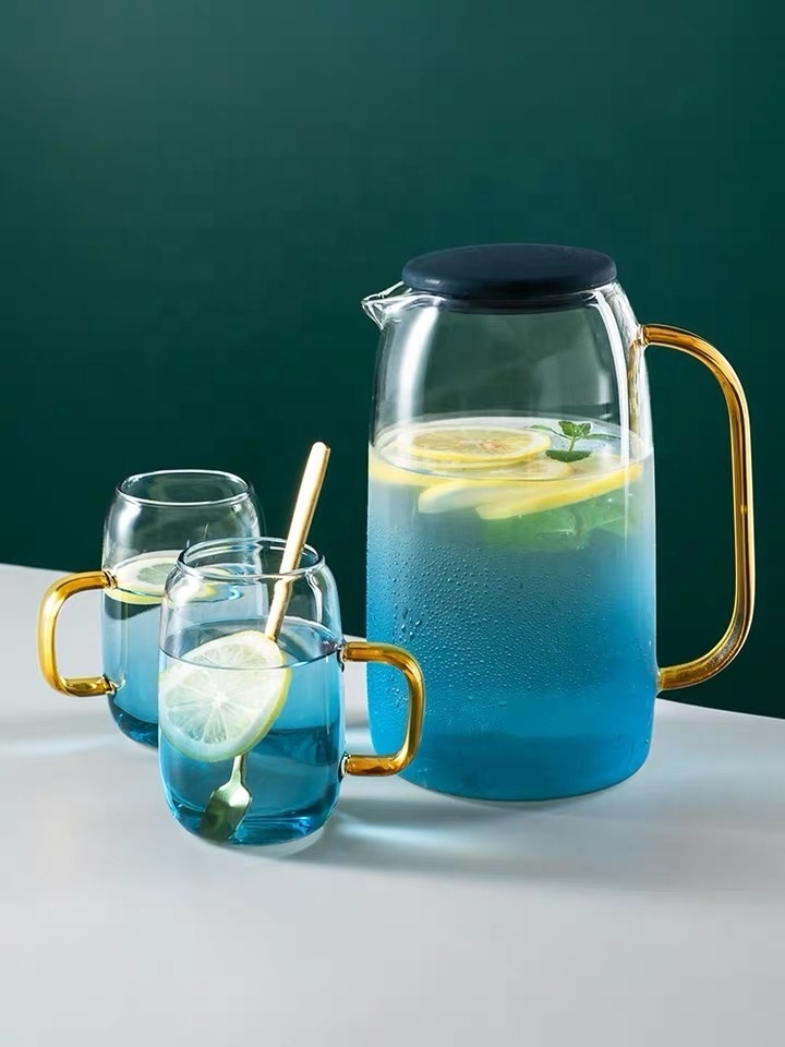 Glass Drip-free Simple Style Carafe with Silicone Lid, Hot and Cold Glass Water Pitcher, Tea/Coffee Maker & Cafe