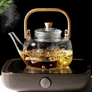 Chinese Teapot Glass Tea Set Flowers Tea Teapot Set with Bamboo Handle