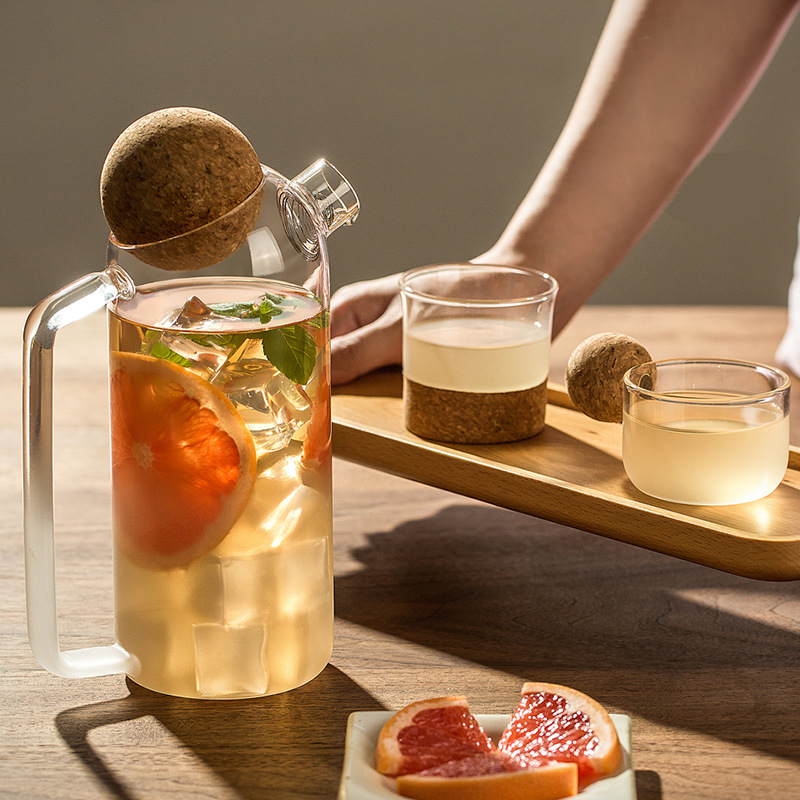 Clear Glass Carafe with Cork Stopper Lid for Hot and Cold Water Pitcher, Tea Coffee Maker / Iced Tea / Beverage Pitcher