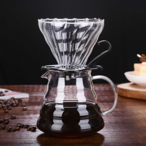 Costume Clear Glass Borosilicate Coffee Server Carafe Pot, Pour Over Coffee Carafe Glass Coffee Server with Stand Set