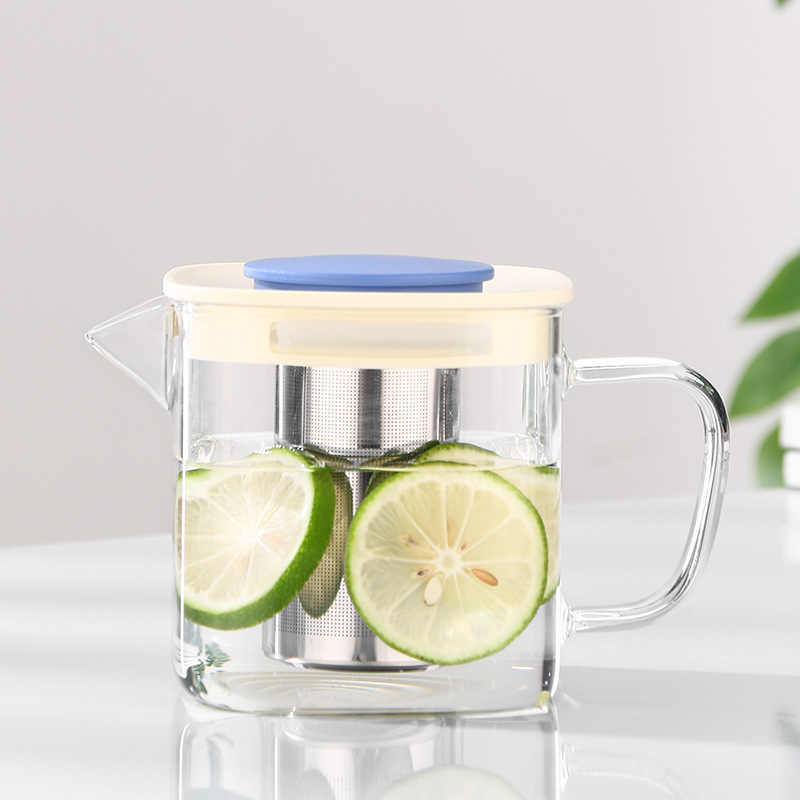 Silicone Lid Stainless Steel Filter Square Glass Teapot Set Juice Container Heat Resistant Borosilicate Glass Tea Pots Kettle