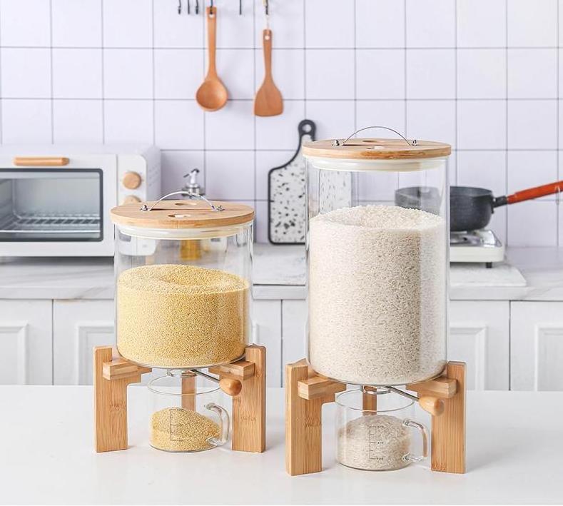 Creative Glass Food Storage Container for Kitchen Organization Pantry Store, Flour and Cereal Container, Rice Dispenser