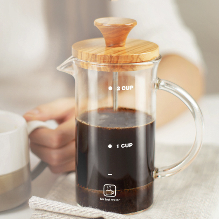 French Press Coffee Tea Maker New Style 350ml Borosilicate Glass Bamboo Lid Coffee Tea Maker French Press