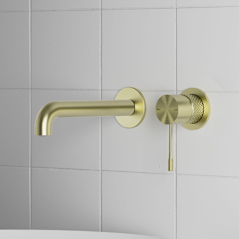 Conceal Wall Mounted Hot Cold Water Taps Modern Design Bathroom Brass Brushed Gold Basin Faucet