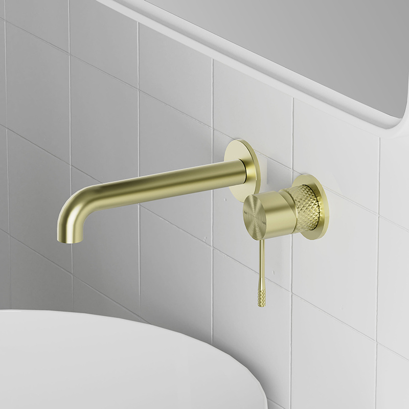 Conceal Wall Mounted Hot Cold Water Taps Modern Design Bathroom Brass Brushed Gold Basin Faucet