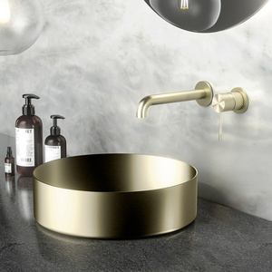 Conceal Wall Mounted Hot Cold Water Taps Modern Design Bathroom Brass Brushed Gold Basin Faucet