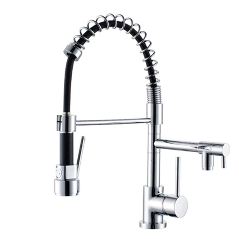 2022 Luxury  Kitchen Faucet Single Handle Chrome Brass Pull Out Pull Mixers  Down Spout Spray Spring Flexible Laundry Tap