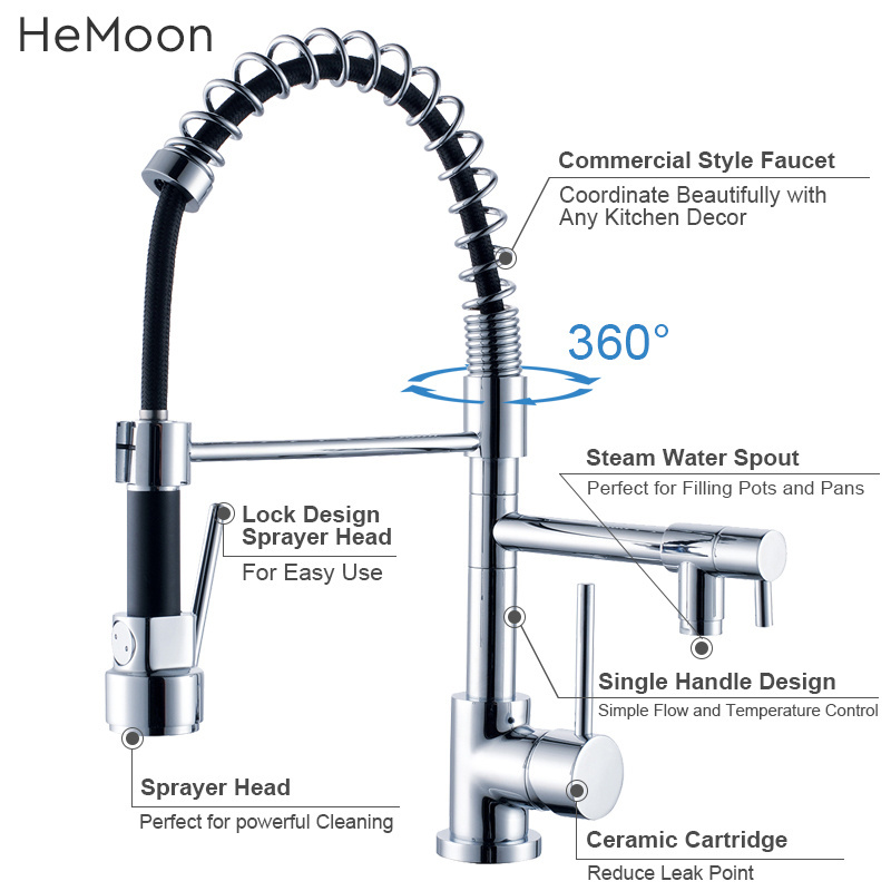 2022 Luxury  Kitchen Faucet Single Handle Chrome Brass Pull Out Pull Mixers  Down Spout Spray Spring Flexible Laundry Tap