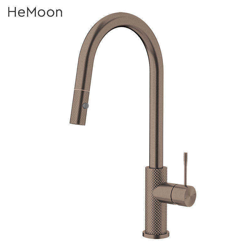 Watermarked Knurled Single Handle Water Tap Pull Down Out Kitchen Faucet Flexible Rose Gold Brass Modern New Luxury Carton Box