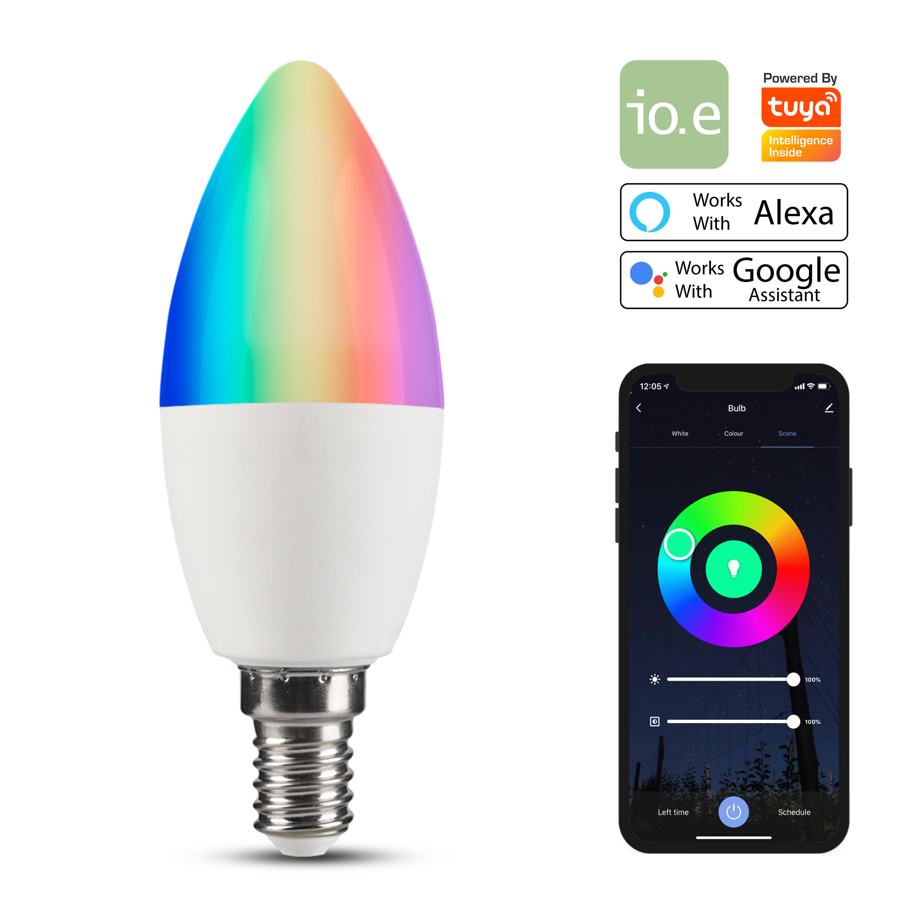 Smart Bulb E14 C37 RGBW WiFi No Hub Required Tuya Alexa and Google Home