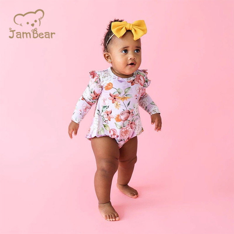 Sustainable long sleeve romper baby organic bamboo bubble romper eco friendly ruffled long sleeve bubble romper