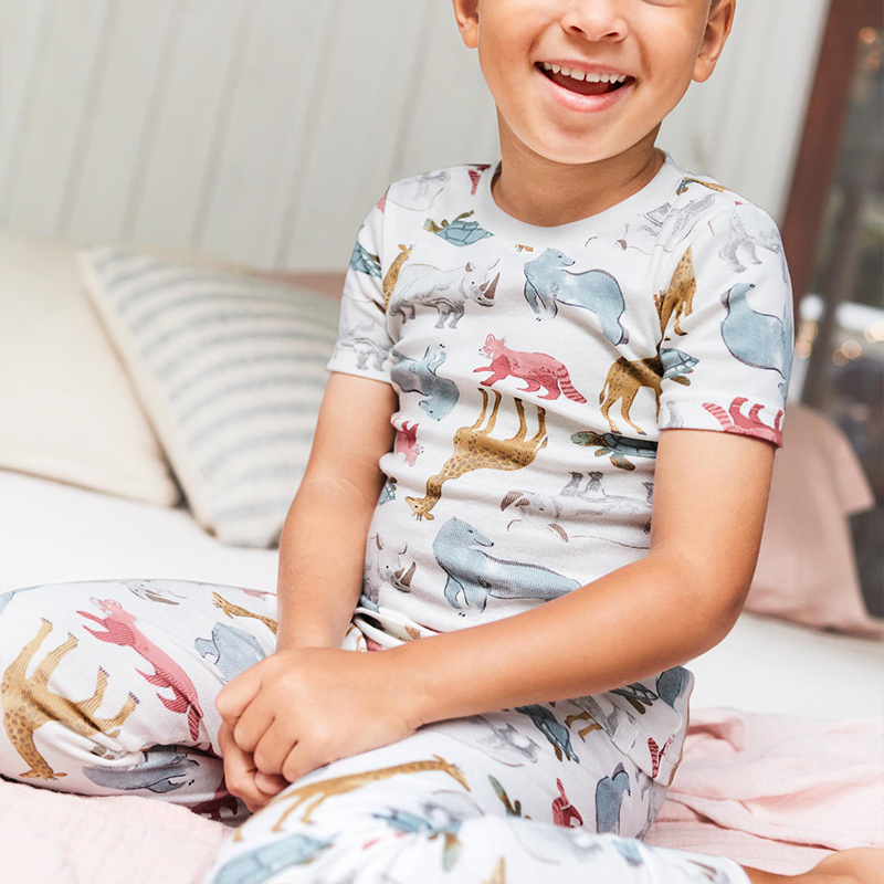 Short sleeve children pajamas sustainable pyjamas organic cotton kids eco friendly sleepwear kids summer kids lounge set