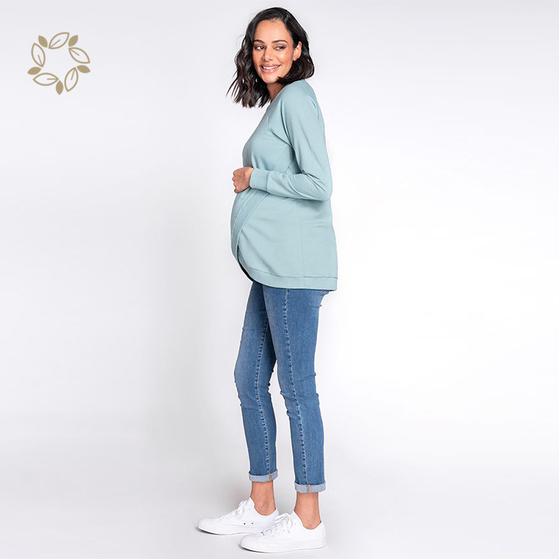 Organic cotton Crossover Maternity Nursing Sweatshirt eco friendly Crossover women nursing pullover sustainable maternity top