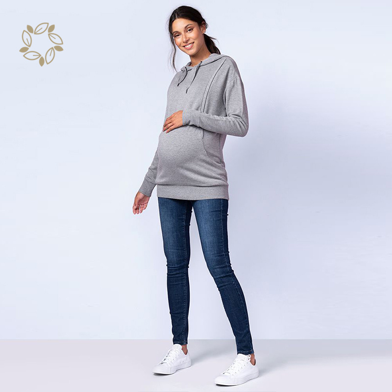 Sustainable zipper maternity nursing hoodie bamboo cotton terry open breast clothing eco friendly nursing hoodie