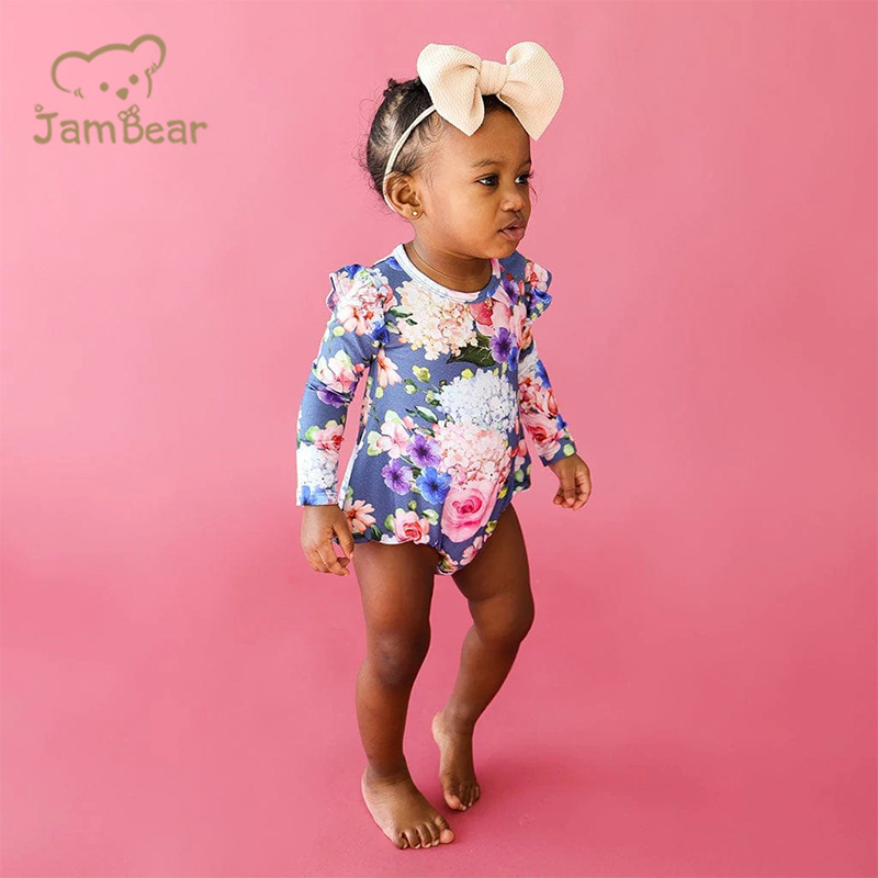 Sustainable long sleeve romper baby organic bamboo bubble romper eco friendly ruffled long sleeve bubble romper