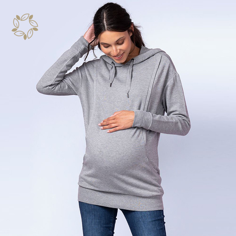 Sustainable zipper maternity nursing hoodie bamboo cotton terry open breast clothing eco friendly nursing hoodie