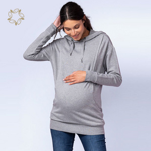 Sustainable zipper maternity nursing hoodie bamboo cotton terry open breast clothing eco friendly nursing hoodie