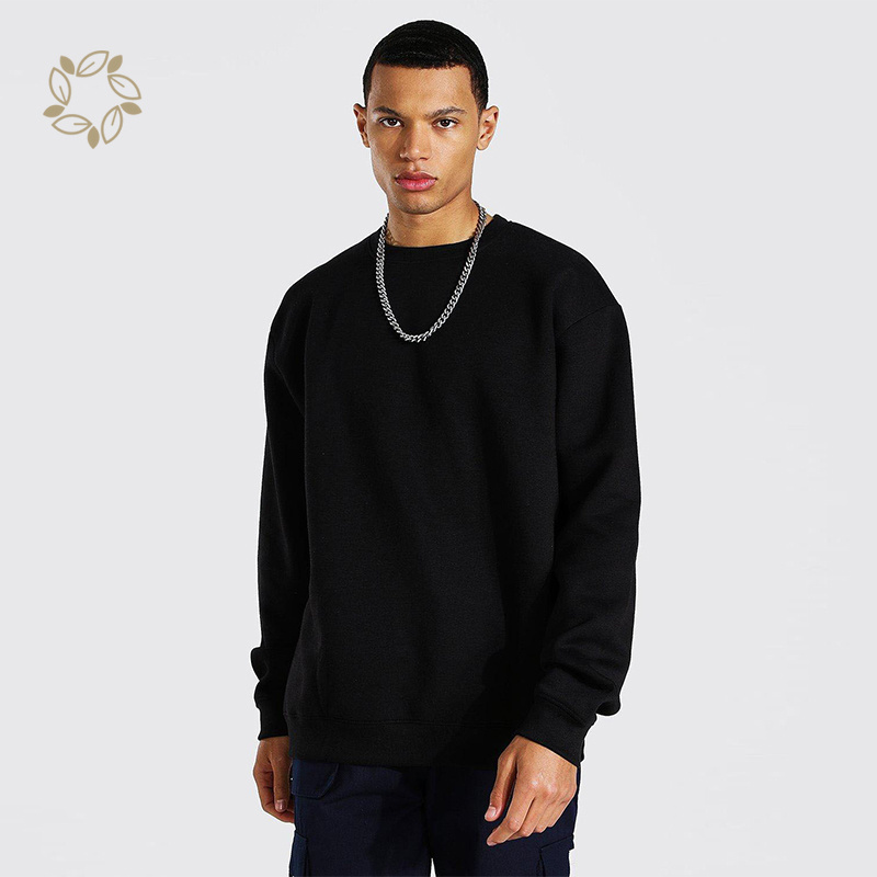 cotton sweatshirt for men Eco friendly bamboo crewneck fleece black sweatshirts men Sustainable Street Wear sweater