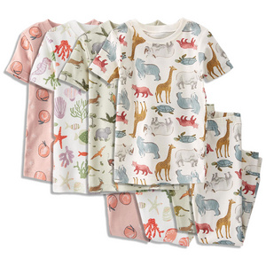 Short sleeve children pajamas sustainable pyjamas organic cotton kids eco friendly sleepwear kids summer kids lounge set