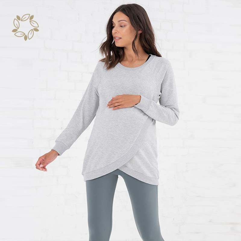 Organic cotton Crossover Maternity Nursing Sweatshirt eco friendly Crossover women nursing pullover sustainable maternity top