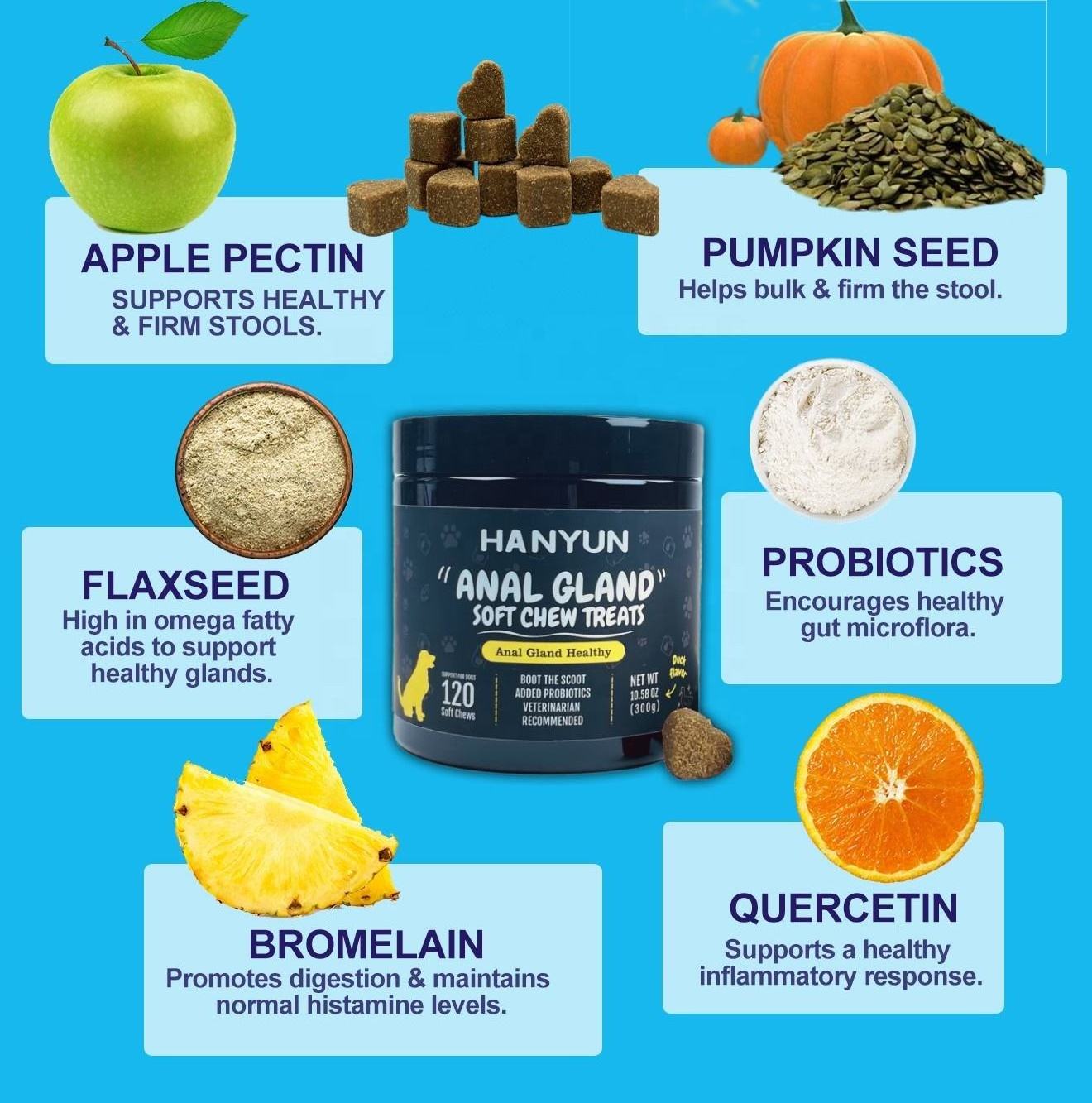 Hanyun Anal Gland Soft Chew Anal Gland Bowel Function With Pumpkin Dog Chews With Digestive Enzymes Fiber Pet Supplement Healthy