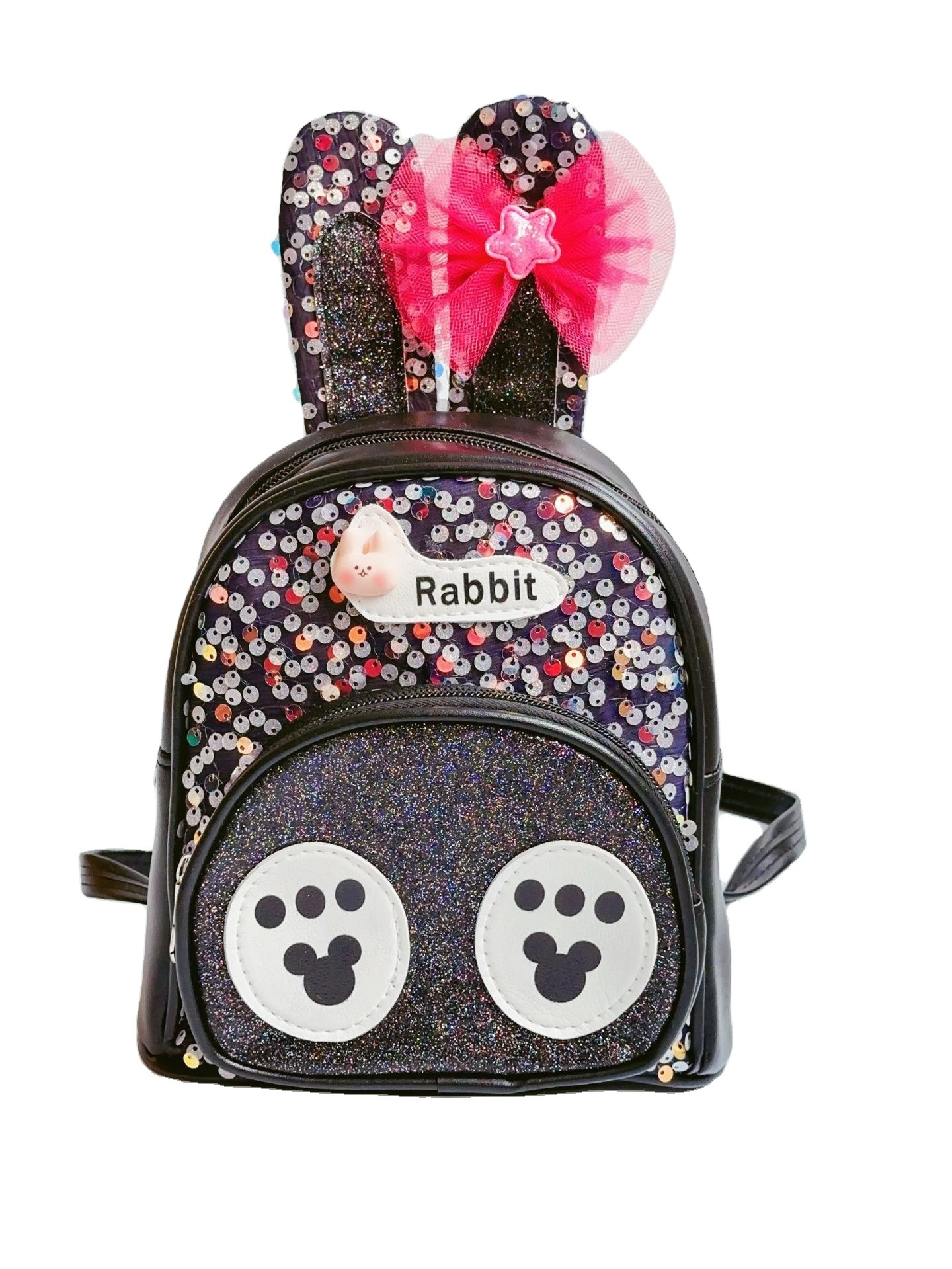 New Sequin Rabbit Ear Backpack Cartoon Butterfly Knot Footprint Backpack for Elementary School Students