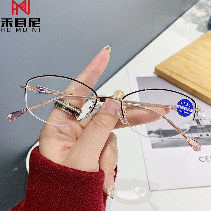 8338 New Arrival Wholesale Metal Frame Half-rim Designer Anti Blue Light glasses Square  Men Reading Glasses