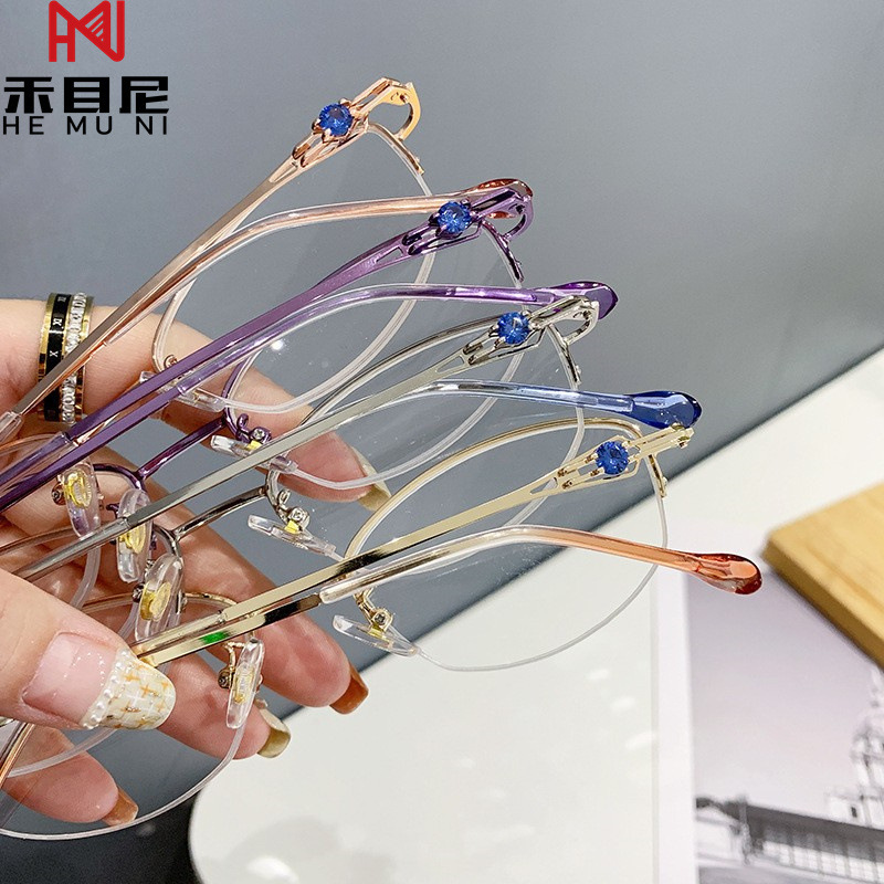 8338 New Arrival Wholesale Metal Frame Half-rim Designer Anti Blue Light glasses Square  Men Reading Glasses