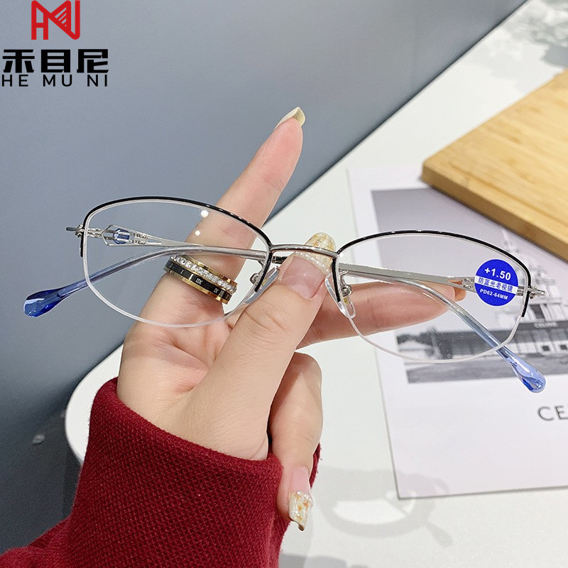 8338 New Arrival Wholesale Metal Frame Half-rim Designer Anti Blue Light glasses Square  Men Reading Glasses