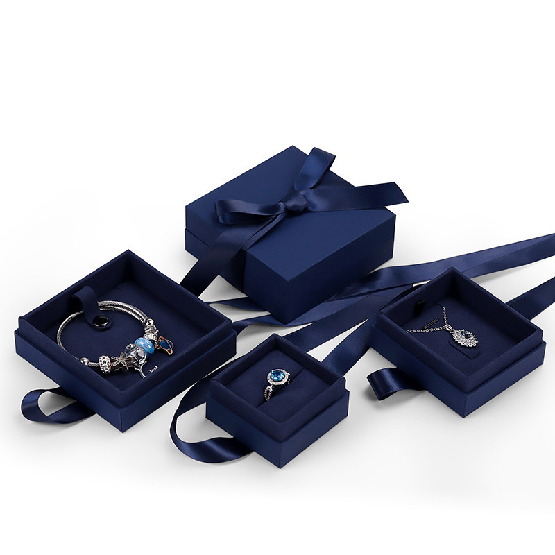 Sapphire blue sky cover with bow jewelry box  storage box ring necklace bracelet gift  packaging box  LOGO wholesale