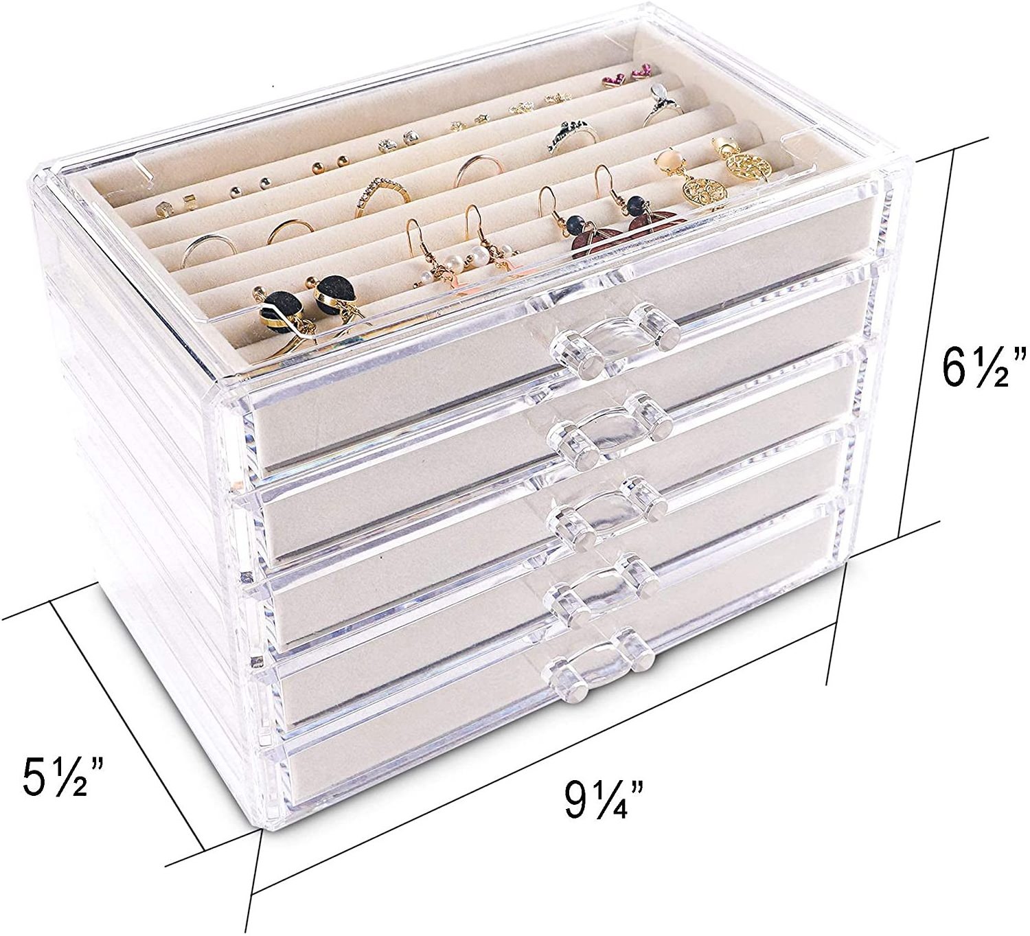 Extra-large acrylic Jewelry box Women 5 layer transparent jewelry Organizer Velvet earrings box 5 drawer ring display box Neckla