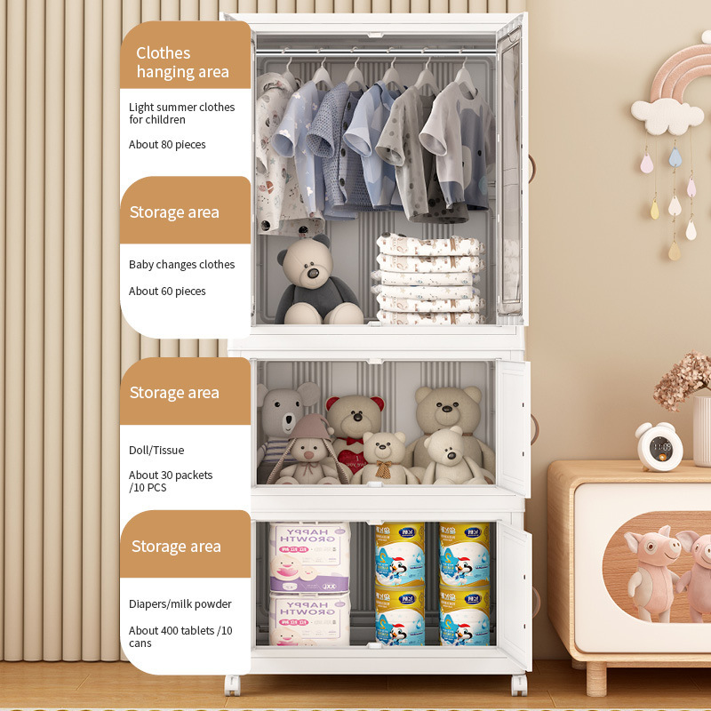 Eco-friendly Foldable Baby Wardrobe Organizer with Clothes Storage Box and Drawers