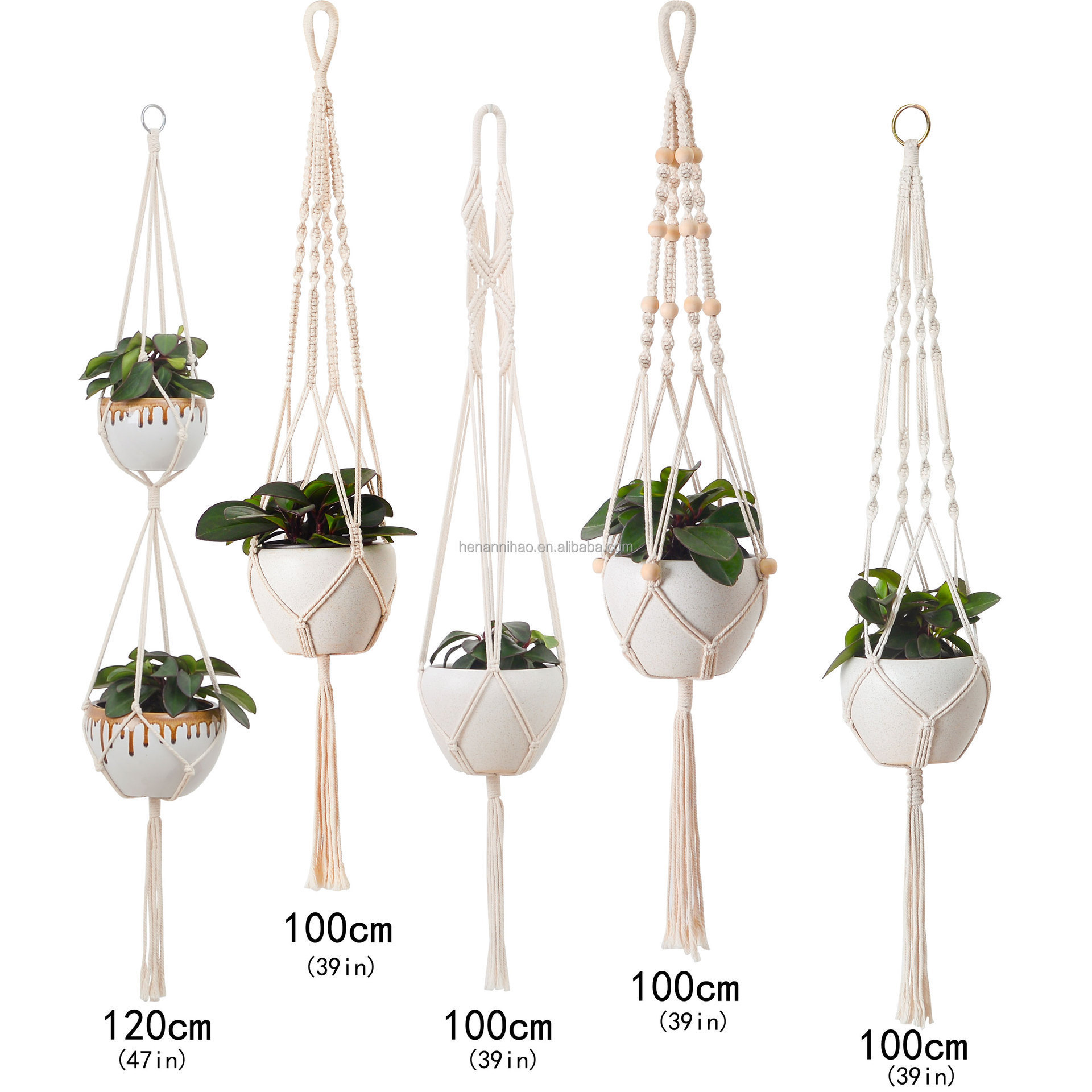 Macrame Plant Hanger Indoor Cotton Rope Hanging Planter Basket with Wood Beads Decorative  Flower Pot Holder