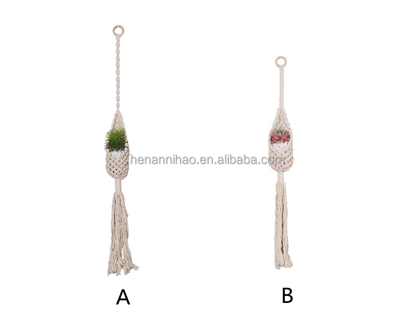 Macrame Plant Hanger Indoor Cotton Rope Hanging Planter Basket with Wood Beads Decorative  Flower Pot Holder