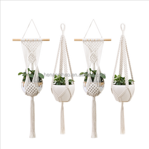 Macrame Plant Hanger Indoor Cotton Rope Hanging Planter Basket with Wood Beads Decorative  Flower Pot Holder