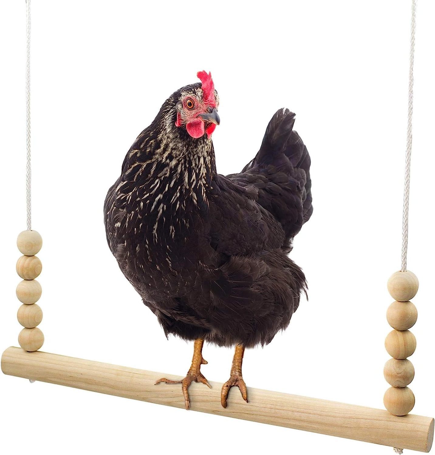 Chicken Swing Toy for Coop -Natural Wood Perch Ladder for Poultry Run Rooster Hens Chicks Pet Parrot Poll Stress Relief for Bird