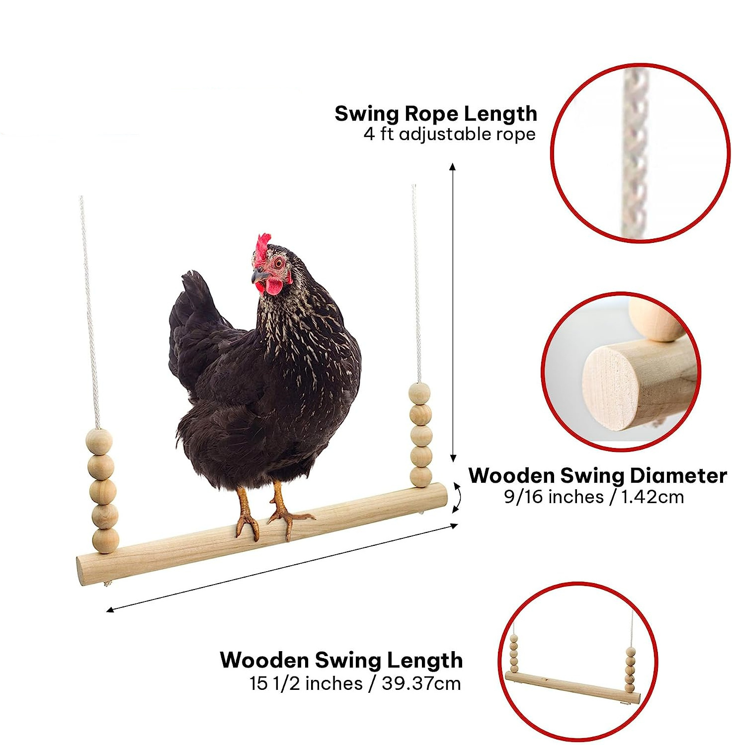 Chicken Swing Toy for Coop -Natural Wood Perch Ladder for Poultry Run Rooster Hens Chicks Pet Parrot Poll Stress Relief for Bird