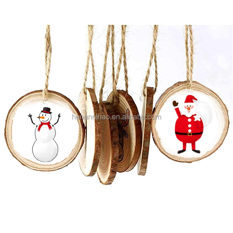 Blank Natural Wood Round Slices With Bark As Christmas & New Year Decoration Gift