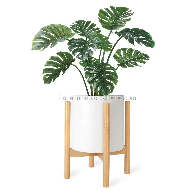 Indoor Decoration Corner Greenhouse Concrete Small flower pot stand With Wooden Plant Stand