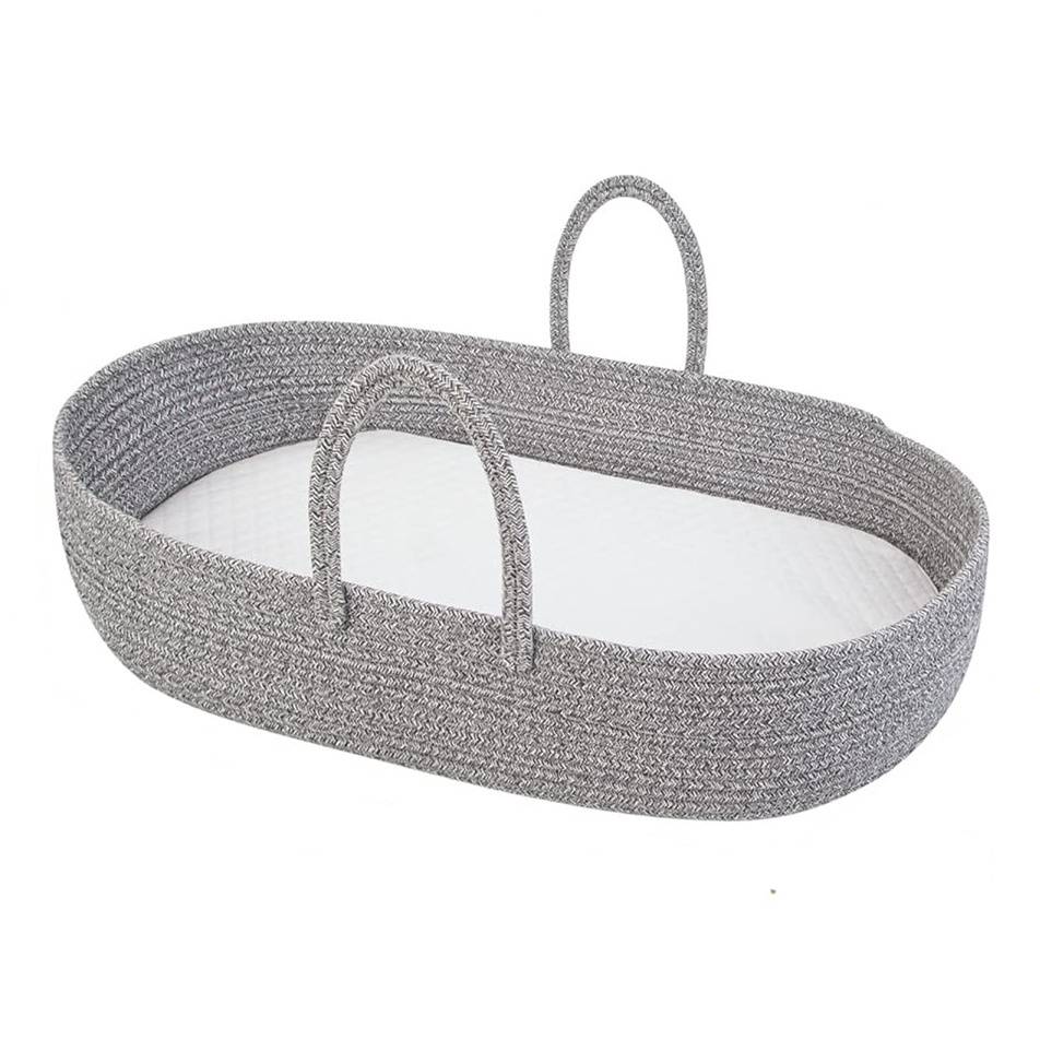 Gray Baby Changing Basket, Cotton Rope Moses Diaper Caddy Organizer Basket for Newborn Dresser