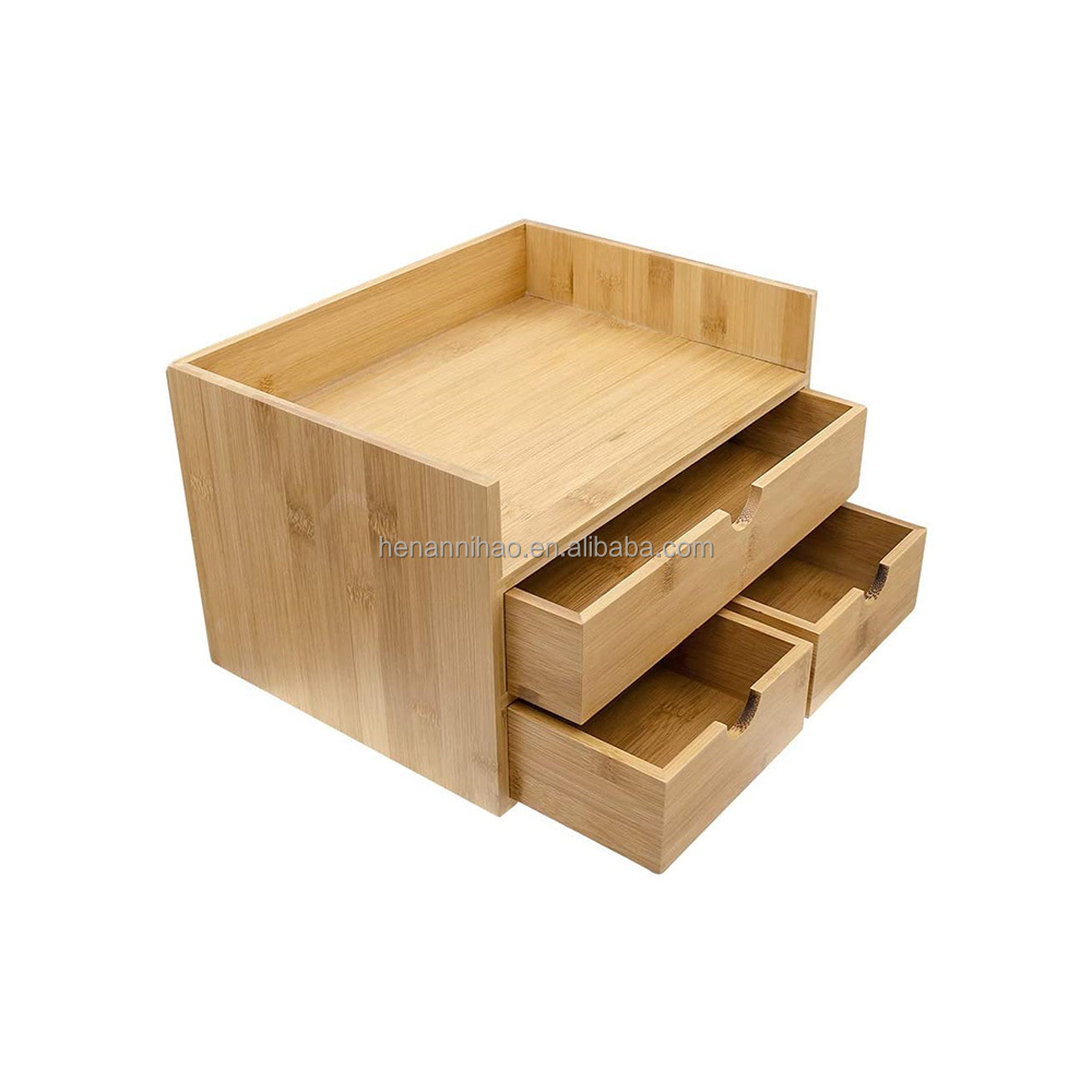 Hot Bamboo wood Desktop Organizer Home Office Bamboo Desk Drawer Organizer Wooden Table Top Storage for  Office Supplies