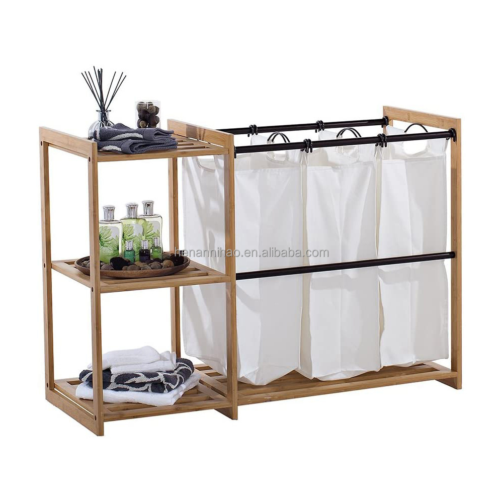 Laundry Hamper Bamboo Laundry Basket with Liner Bag Storage Hamper Shelves Space Saving Laundry Room Shelves