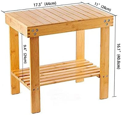 Bamboo Spa Bench Wooden Seat Stool Foot Rest Shaving Stool with Storage Shelf for Shampoo Towel Chair