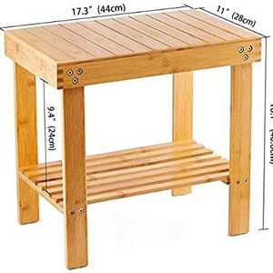 Bamboo Spa Bench Wooden Seat Stool Foot Rest Shaving Stool with Storage Shelf for Shampoo Towel Chair