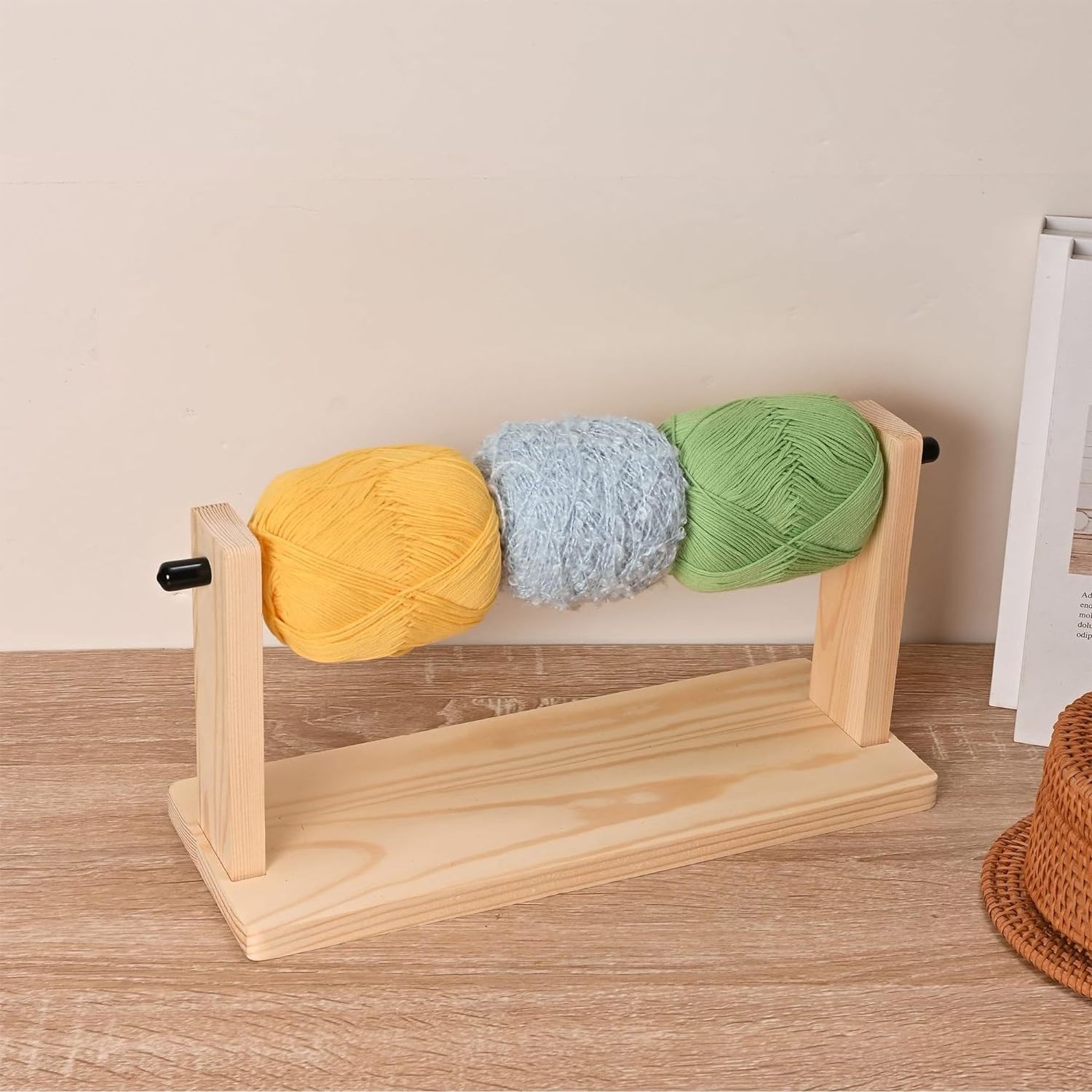 Revolving Wooden Knitting & Crochet Yarn Ball Holder Ribbon Holder Organizer Storage Rack