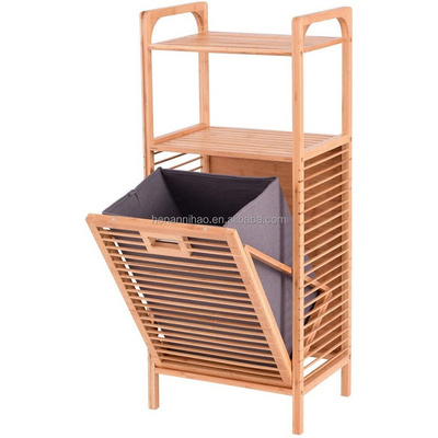 Laundry Hamper Bamboo Laundry Basket with Liner Bag Storage Hamper Shelves Space Saving Laundry Room Shelves