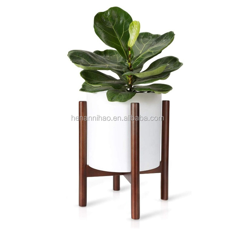 Indoor Decoration Corner Greenhouse Concrete Small flower pot stand With Wooden Plant Stand