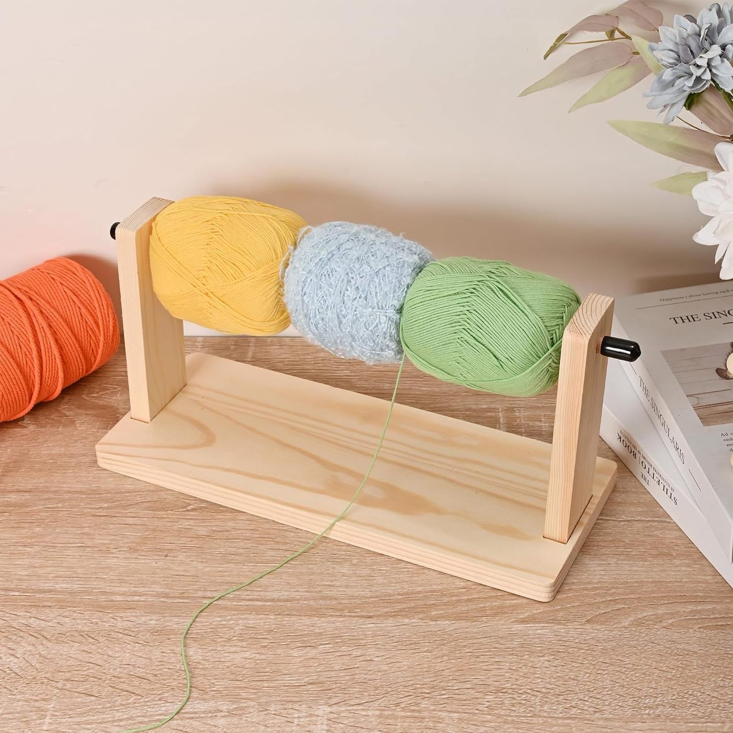 Revolving Wooden Knitting & Crochet Yarn Ball Holder Ribbon Holder Organizer Storage Rack